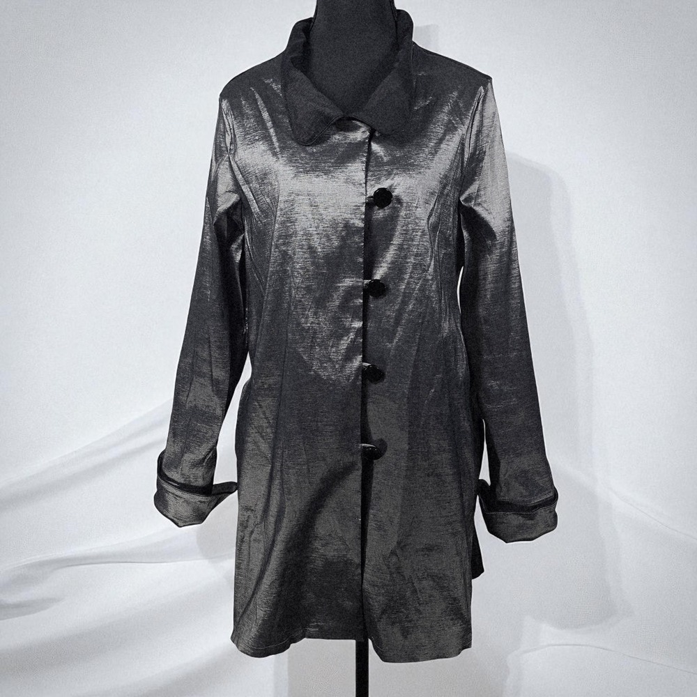 Vintage Song & Sung Coat‎ Collared Jacket Women's XL Silver Shimmering Metallic